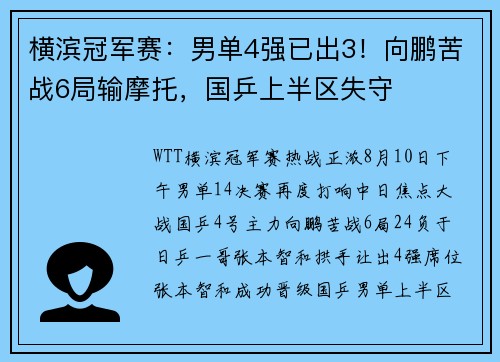 横滨冠军赛：男单4强已出3！向鹏苦战6局输摩托，国乒上半区失守